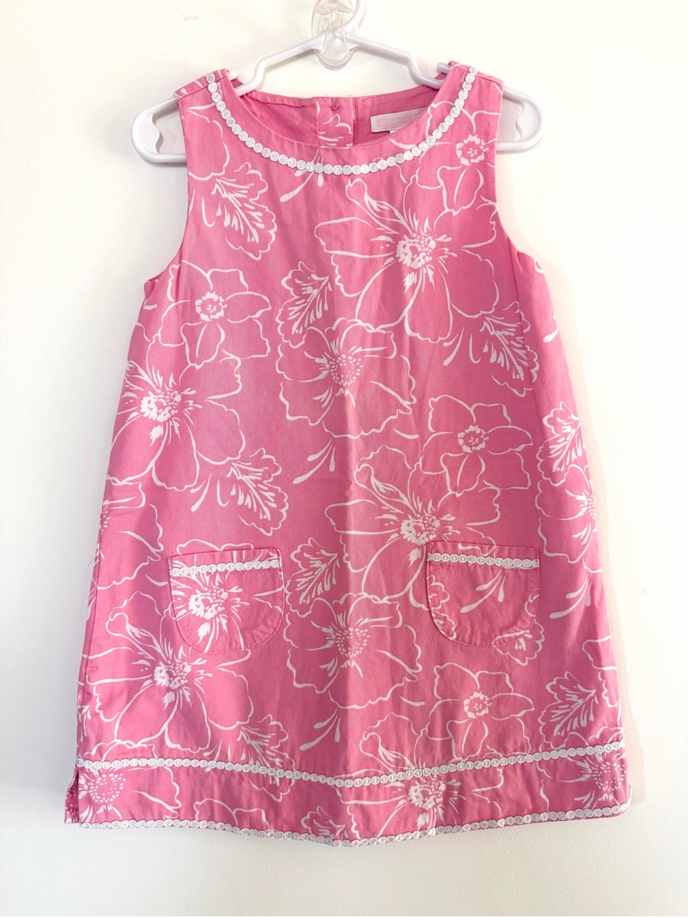 Janie and Jack Pink Floral Shift Dress with White Trim